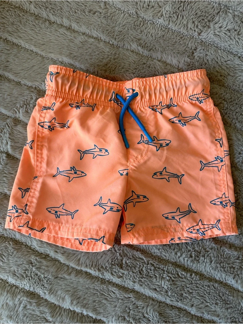 Cat & Jack Coral Shark Swim Shorts with Blue Drawstring